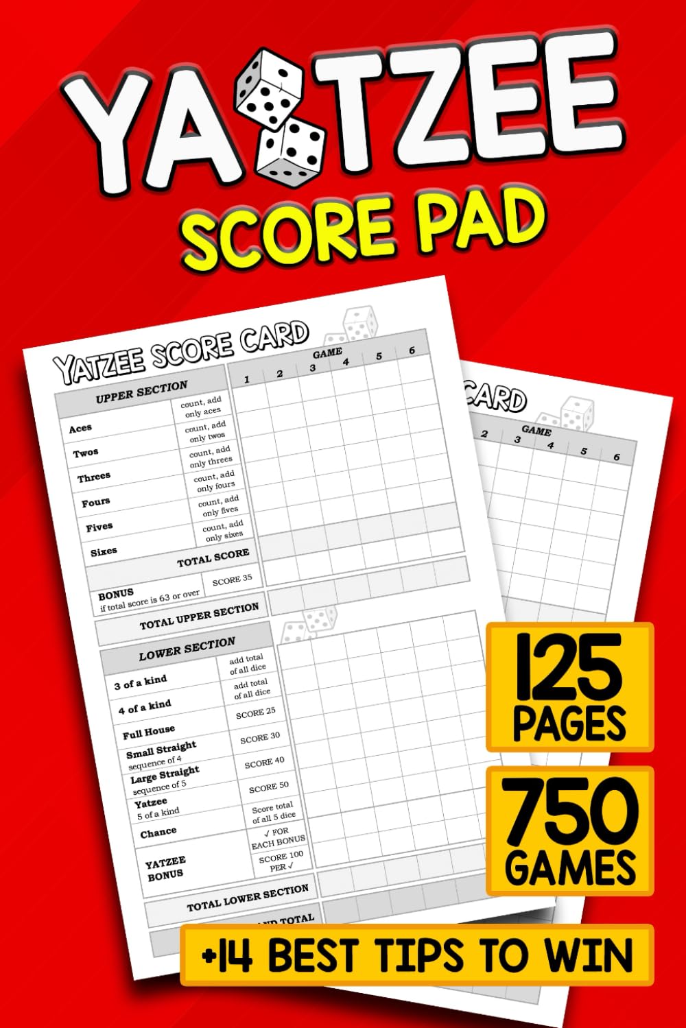ler totalmente Yatzee Score Pad: Yatzee Score Sheets for Scorekeeping | 6 x 9 in Size | Best tips to win