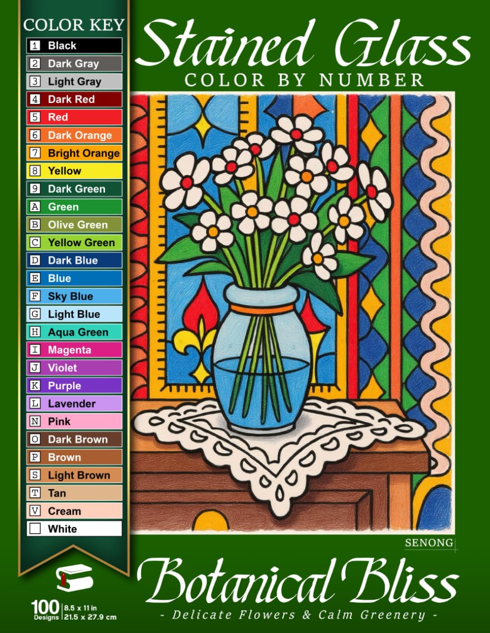 ler totalmente Botanical Bliss Stained Glass Color By Number: Delicate Flowers & Calm Greenery (Stained Glass Color By Number Collection)
