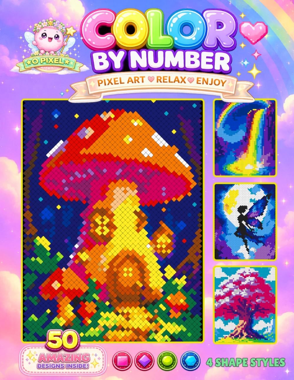 ler totalmente Fairy Landscapes Mosaic Mystery Color by Number: 50 Magical Fantasy Scenes in Squares, Dots, Diamonds & Hexagons for Relaxation and Stress Relief