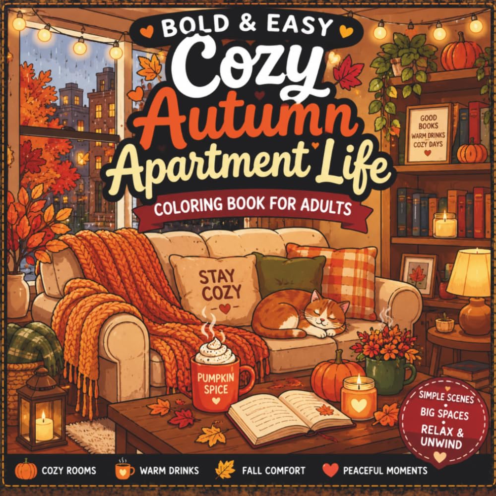 Bold & Easy Cozy Autumn Apartment Life Coloring Book for Adults| Simple Fall Home Scenes for Relaxation & Stress Relief (Cozy Coloring Collection) baixar livro de graça