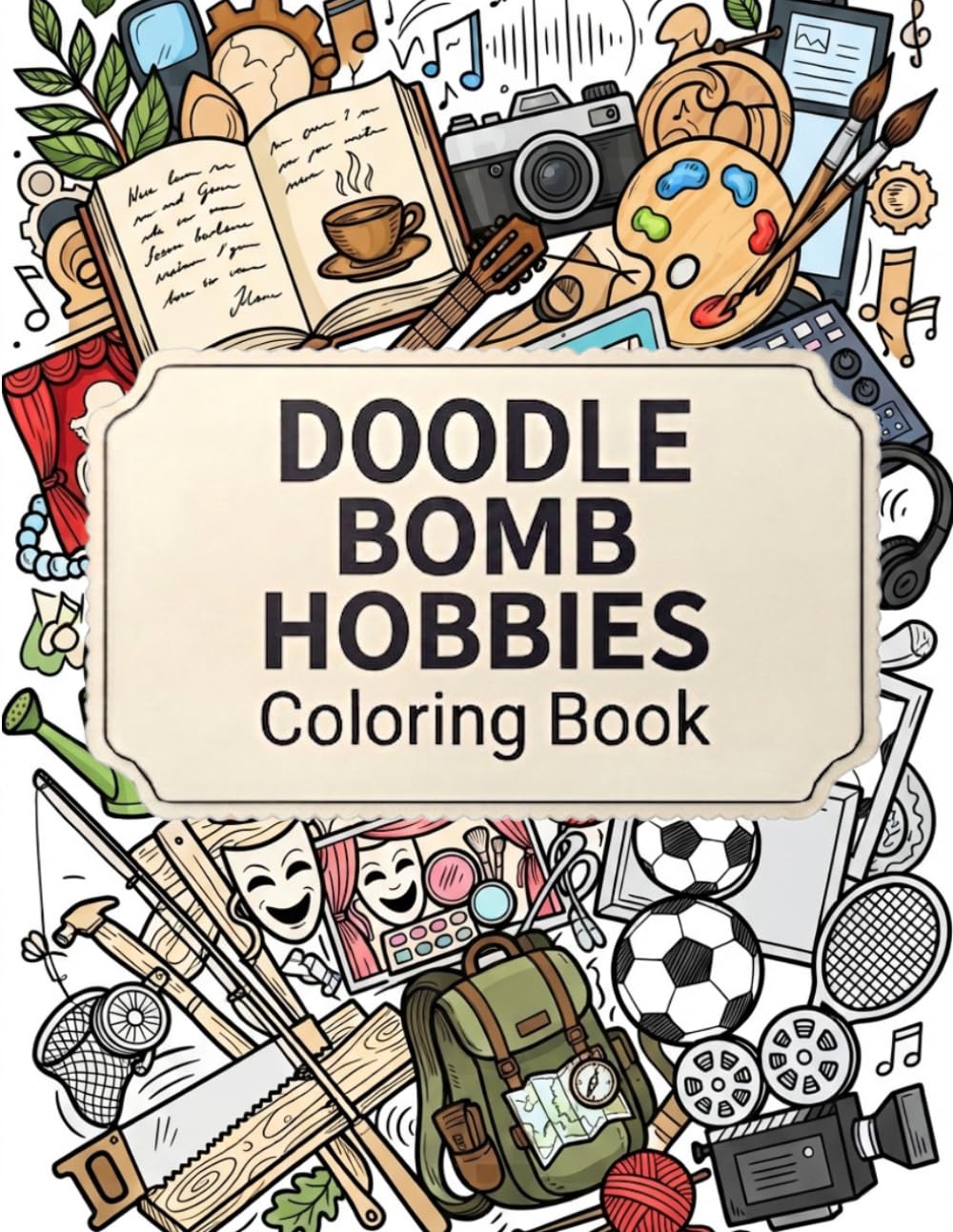 Doodle Bomb Hobbies Coloring Book for Teens and Adults: Detailed Doodle Art Hobby Pages: Gardening, Music, Woodworking, Travel, DIY & Crafts