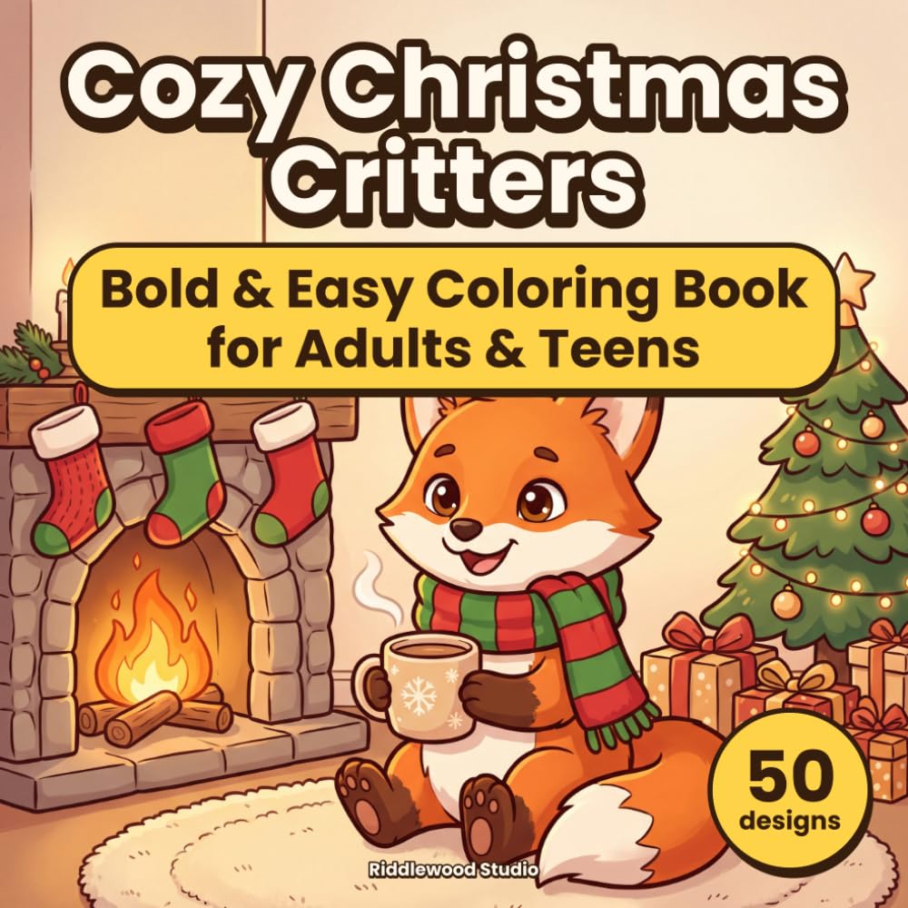 Cozy Christmas Critters: Bold and Easy Coloring Book for Adults and Teens Featuring Cute Animals in Cozy Holiday Moments for Relaxation baixar livro de graça