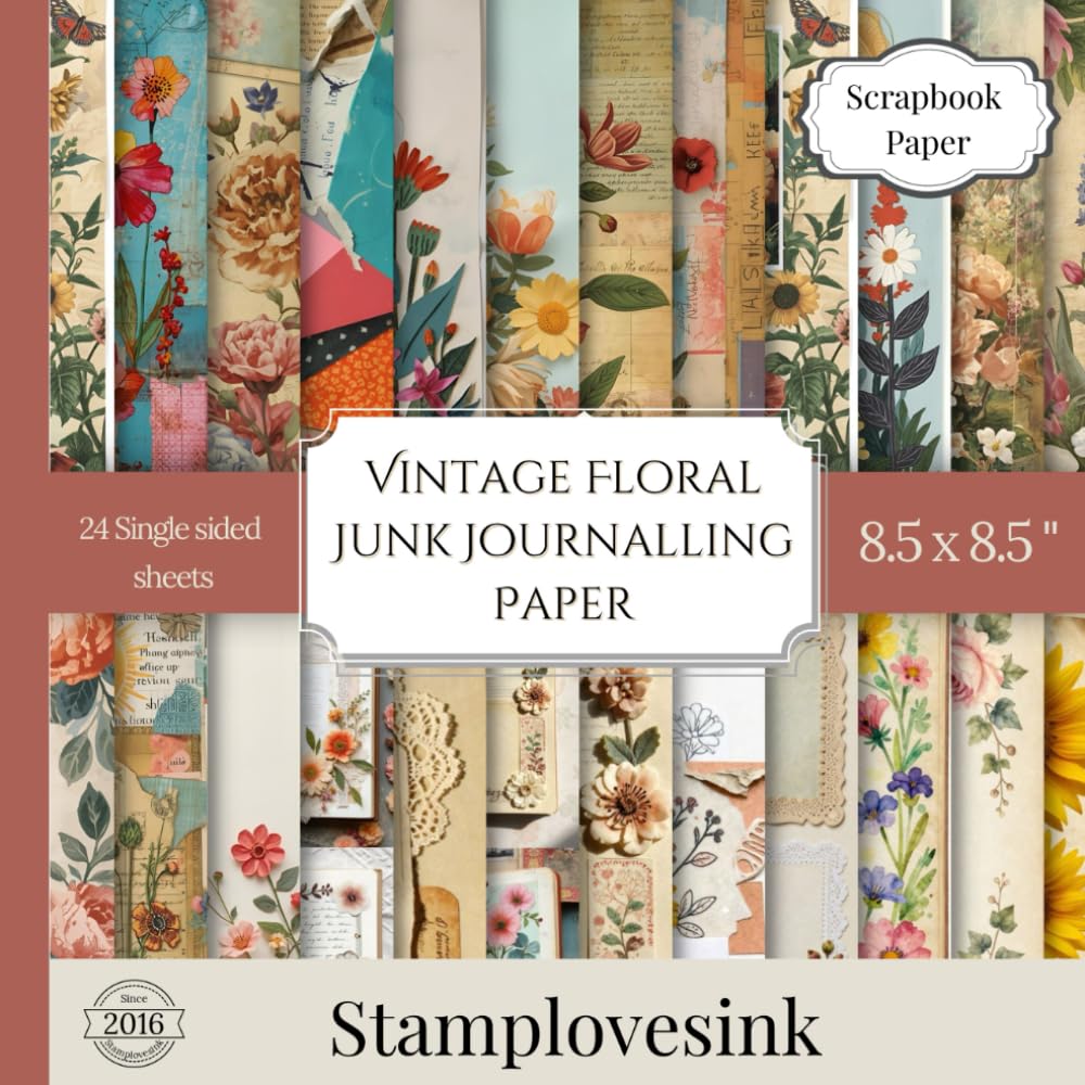 ler totalmente Vintage Floral JUnk Journalling Scrapbook Paper Book (8.5” x 8.5”): 24 Single-Sided Decorative Pages for Junk Journaling, Collage, Card Making, Mixed... Paper, White-Back Sheets, Paperback Bound Pad