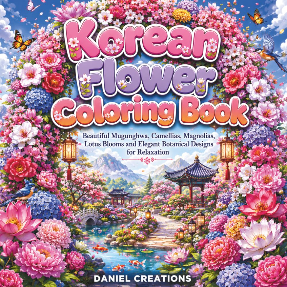 Korean Flower Coloring Book: Beautiful Mugunghwa, Camellias, Magnolias, Lotus Blooms and Elegant Botanical Designs for Relaxation baixar livro de graça
