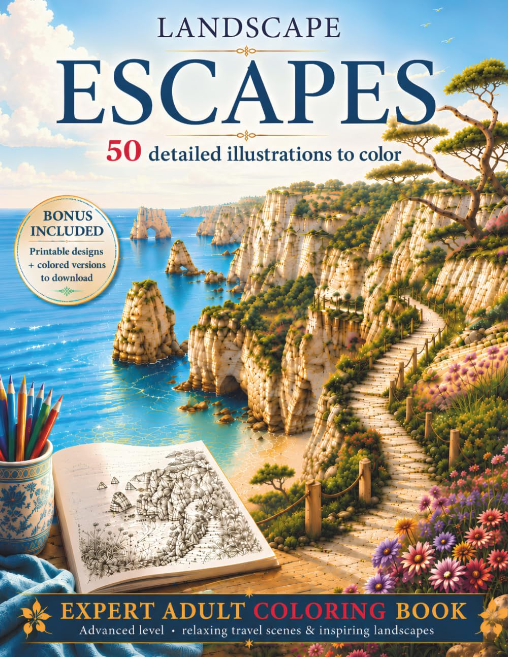 LANDSCAPE ESCAPES: 50 Detailed Illustrations to Color - Expert Adult Coloring Book with Relaxing Travel Scenes & Inspiring Landscapes (Calm Moments) baixar o livro de graça