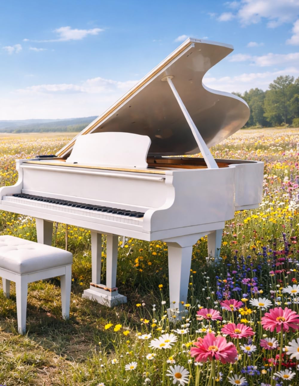 ler totalmente Sheet Music Book – White Grand Piano in a Wildflower Meadow: Blank Manuscript Paper with 12 Staves Per Page for Composition, Songwriting, Lessons,... and Creative Ideas | 100 Pages | 8.5 x 11