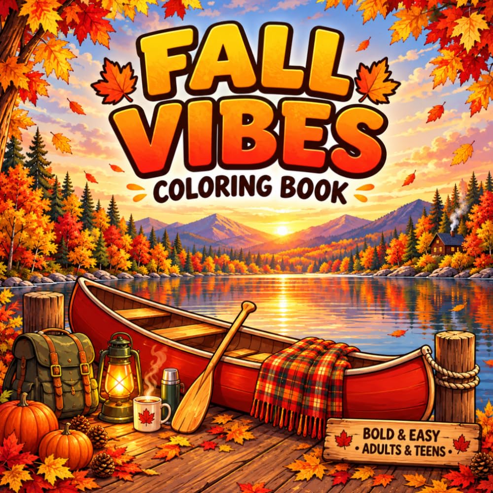 Fall Vibes Coloring Book: Bold & Easy Autumn Designs For Adults & Teens, Featuring Cozy Fall Scenes, Cute Animals & More baixar livro de graça