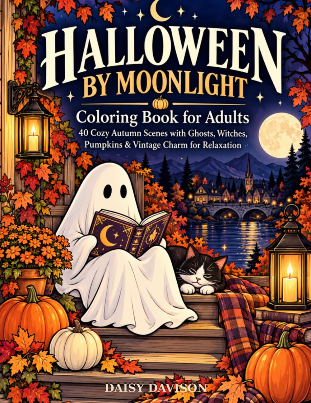 ler totalmente Halloween by Moonlight Coloring Book for Adults: 40 Cozy Autumn Scenes with Ghosts, Witches, Pumpkins & Vintage Charm for Relaxation
