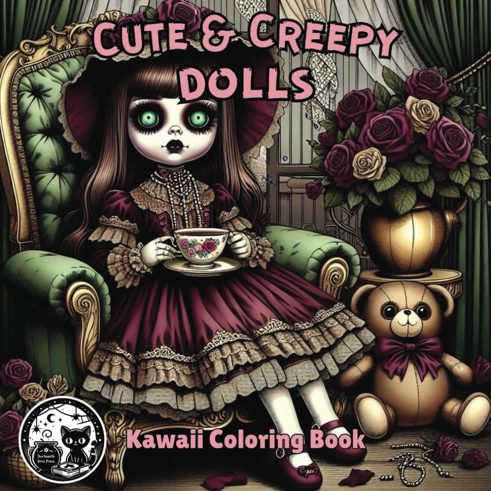 Cute & Creepy Dolls Gothic Kawaii Coloring Book for Kids, Teens, and Adults: Spooky Cutie Goth Coloring Pages with Black Background for Relaxation (Cute and Creepy) baixar livro de graça