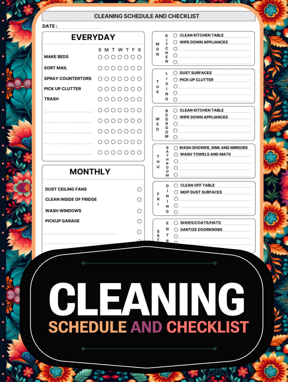 Cleaning Schedule and Checklist: Daily Weekly and Monthly Household Cleaning Schedule Planner and Organizer baixar o livro de graça