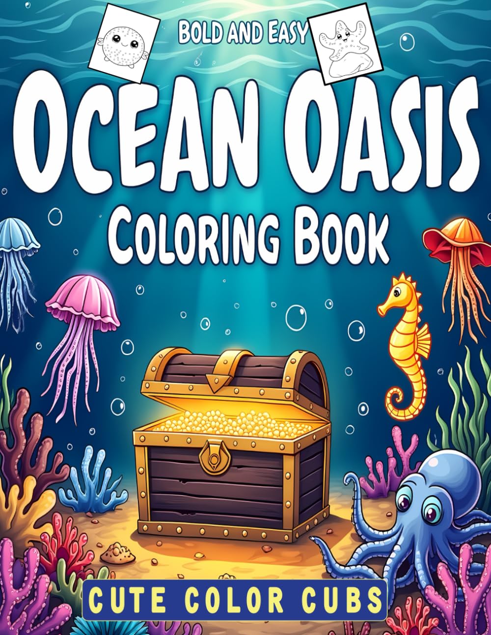BOLD AND EASY Ocean Oasis Coloring Book: Kawaii Designs for Kids ages 3 to 6 featuring Sea life Fish Dolphins Starfish Penguins and Many Cute Marine Animals baixar o livro de graça