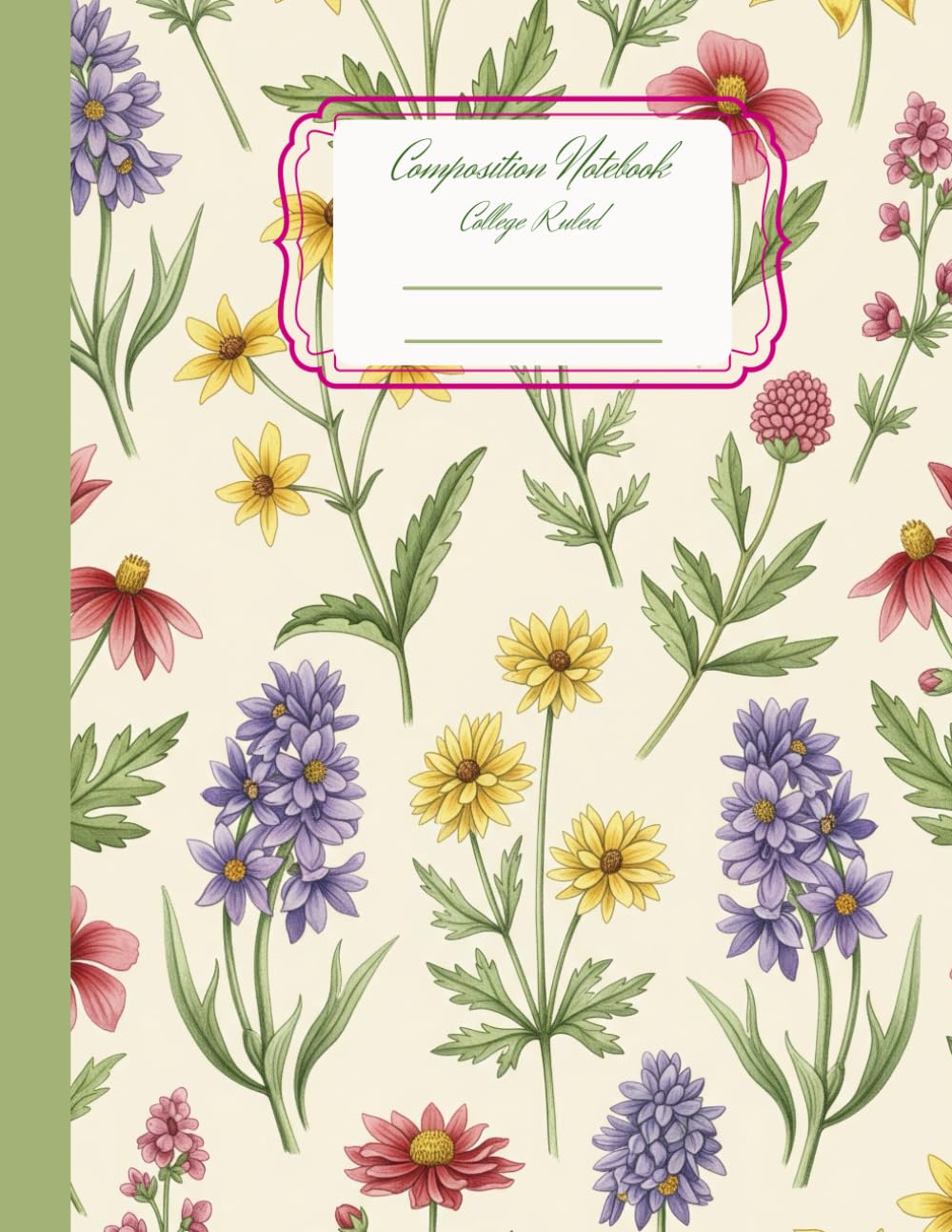 Composition Notebook College Ruled: Vintage Pink Flowers Botanical Illustration . Cottagecore Aesthetic Journal for College, School.