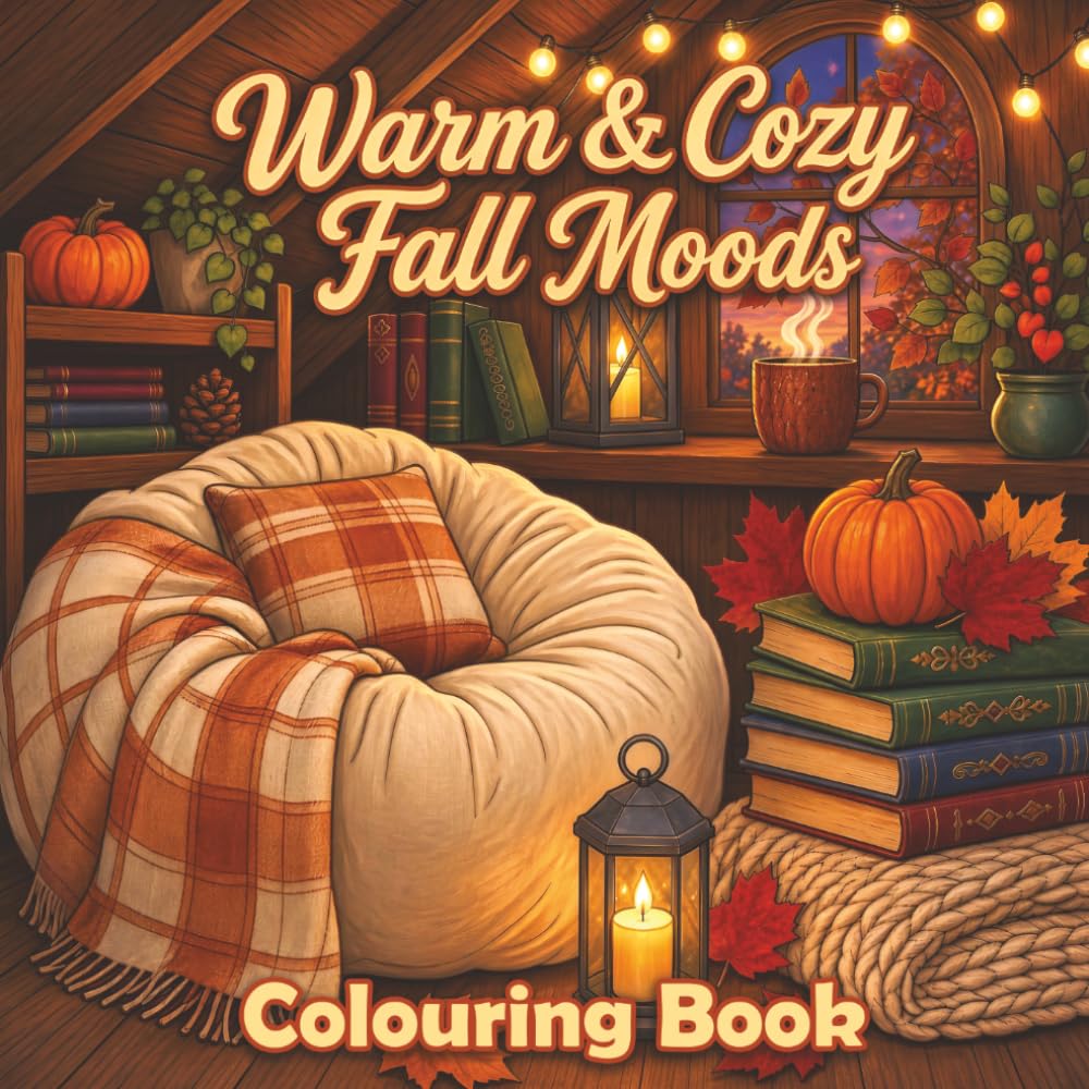 ler totalmente Warm & Cozy Fall Moods: A Bold and Easy Coloring Book for Adults and Teens. Cozy Fall Vibes – Fireplace Nights, Autumn Leaves, Pumpkin Spice, Reading Nooks and Soft Blankets