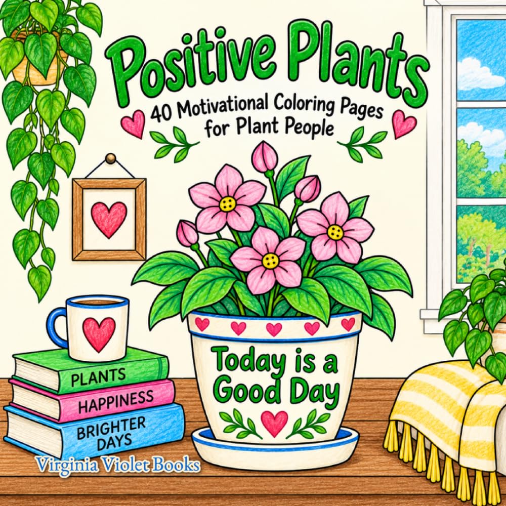 ler totalmente Positive Plants: 40 Motivational Coloring Pages Filled with Happy Houseplants, Uplifting Messages, Positive Affirmations, and Cozy Botanical Scenes for Plant Lovers