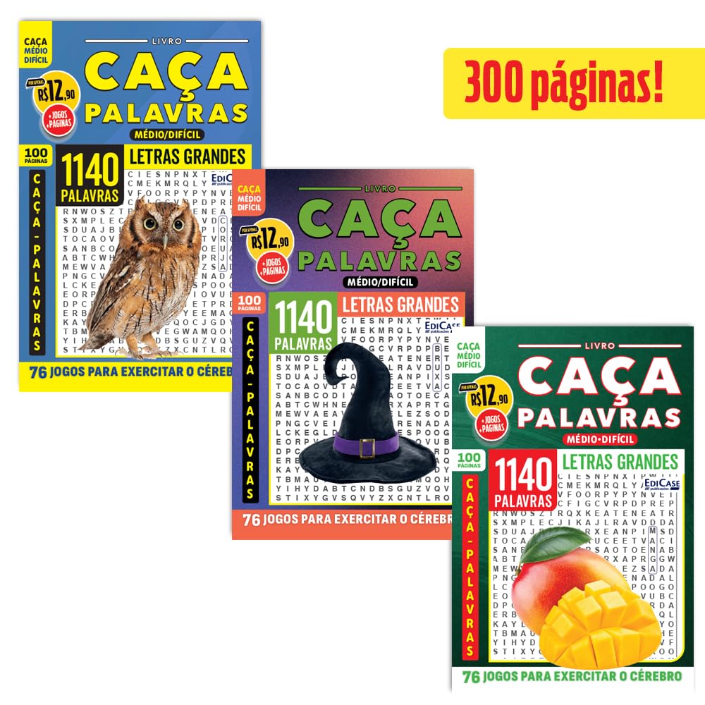 Kit 3 Livros Caça-Palavras ed.02 - Médio/Difícil - 96,99 e 100: 300 páginas e 228 jogos para exercitar o cérebro baixar o livro de graça