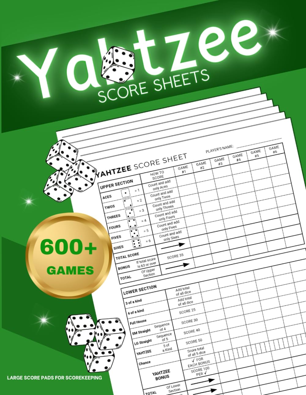 Yahtzee Score Pads: Yahtzee Sheets for Scorekeeping, 8.5 X 11 Large Print Yahtzee Score Book baixar livro de graça