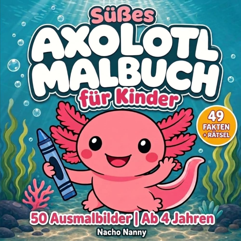 ler totalmente Süßes Axolotl Malbuch für Kinder: 50 niedliche Ausmalbilder & 49 spannende Fakten | Bold & Easy zum Entspannen ab 4 Jahren | Axolotl Geschenk für... Wortsuche und Rätseln (German Edition)