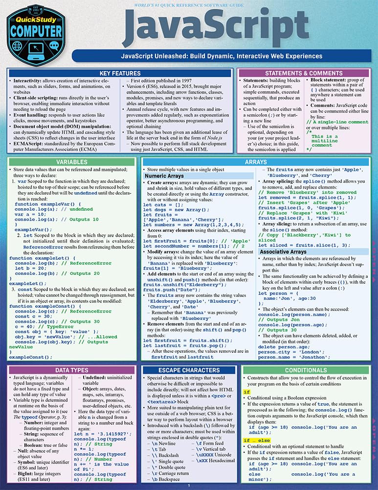 JavaScript: A Quickstudy Laminated Reference Guide