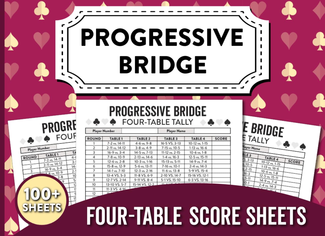 ler totalmente Progressive Bridge Four Table Score Sheets: Track Scores, Rotations, and Rounds with Ease – Perfect for Clubs and Group Game Nights!