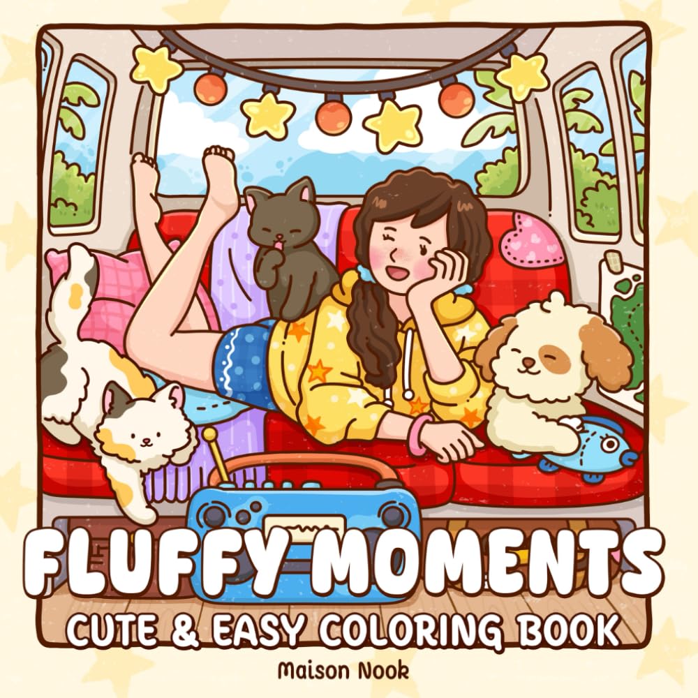 ler totalmente Fluffy Moments: A Coloring Book for Teens and Adults Featuring Adorable Cats & Dogs Illustrations for Stress Relief and Relaxation
