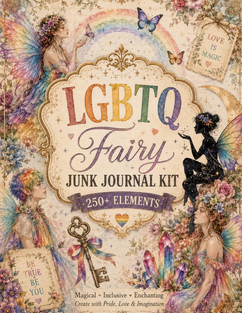 ler totalmente LGBTQ Fairy Junk Journal Kit: Pride Fairycore Ephemera with 250+ Elements for Scrapbooking and Card Making