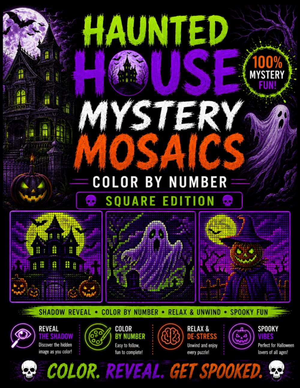 ler totalmente Spooky Haunted House Mystery Mosaics Color by Number: Creepy Pixel Art Puzzles Featuring Ghostly Mansions, Eerie Cottages, Dark Windows, and Mysterious Halloween Scenes