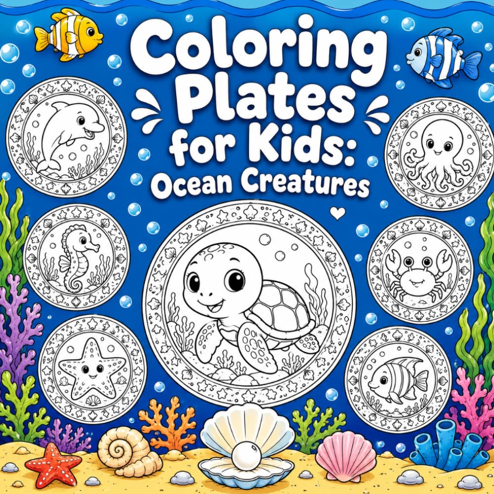 Coloring Plates for Kids: Ocean Creatures: Fun Decorative Ocean Plates to Color | Cute Sea Animals Adventure for Boys & Girls Ages 4-8 | Follow Tiny Turtle's Underwater Moments baixar livro de graça