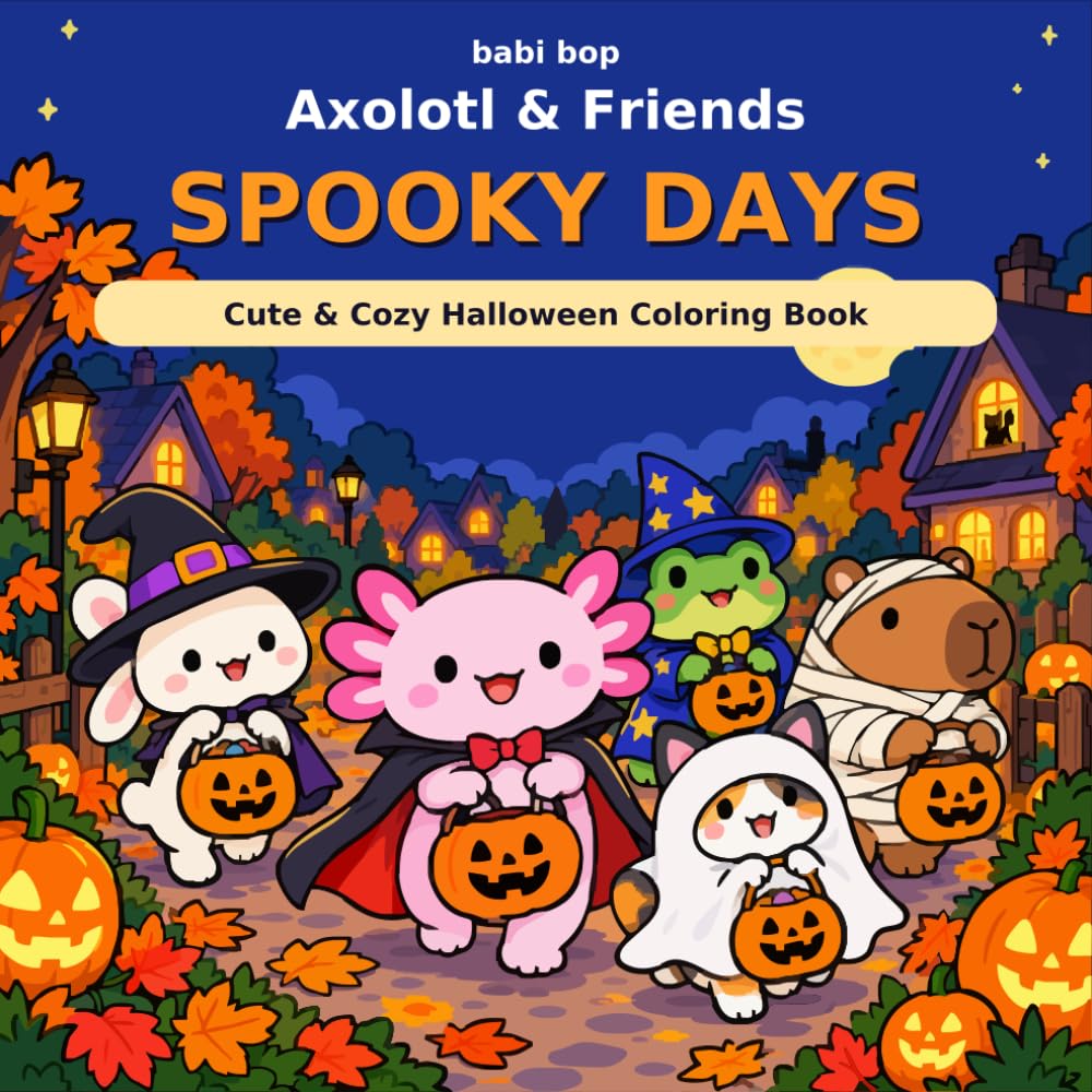 Spooky Days: Cute & Cozy Halloween Coloring Book — Bold & Easy Designs with Axolotl & Friends for Adults and Teens. baixar livro de graça