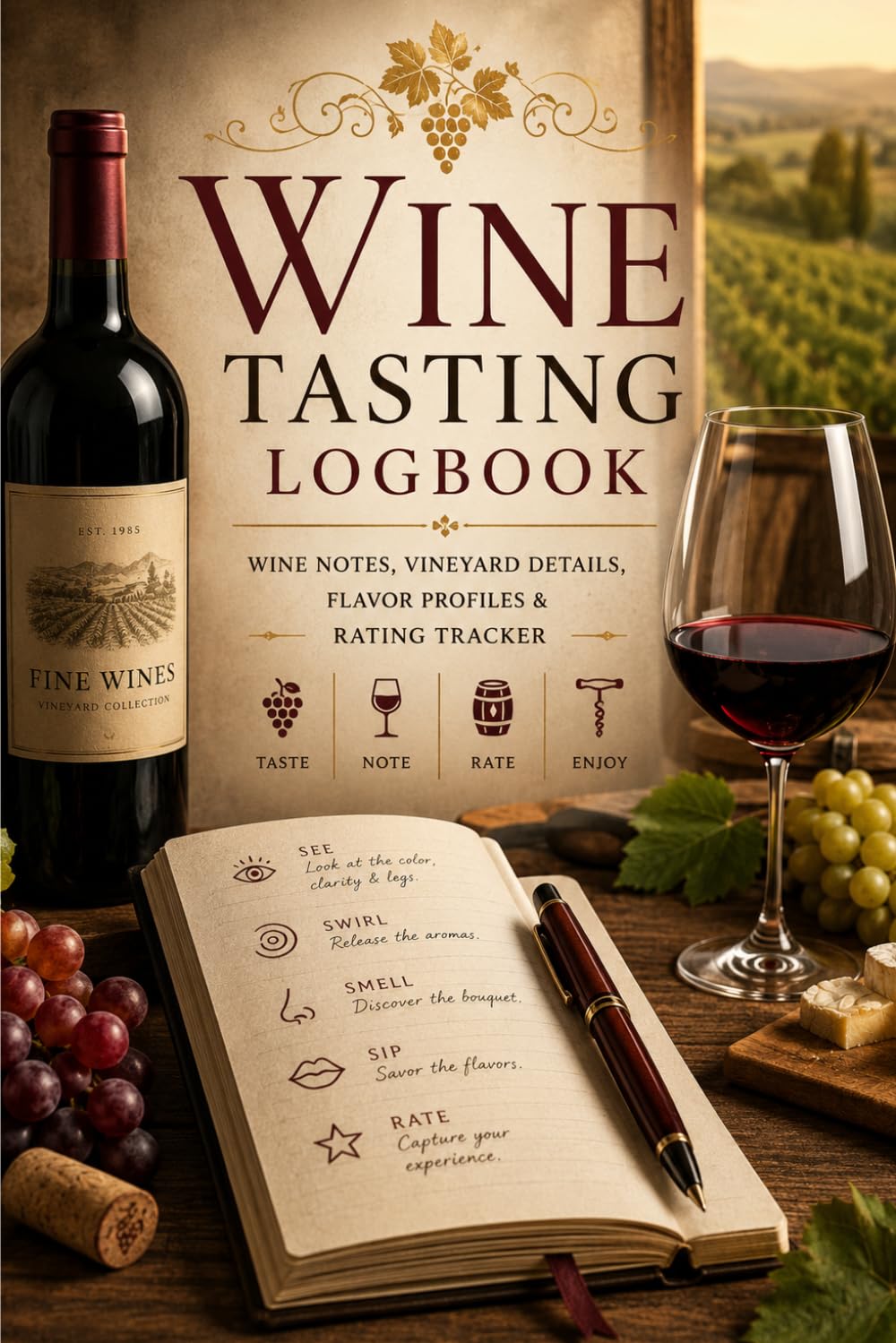 capítulo por capítulo baixar Wine Tasting Logbook: A Guided Record Book for Wines, Varietals, Vineyards, Aromas, Flavors, Ratings, and Tasting Notes