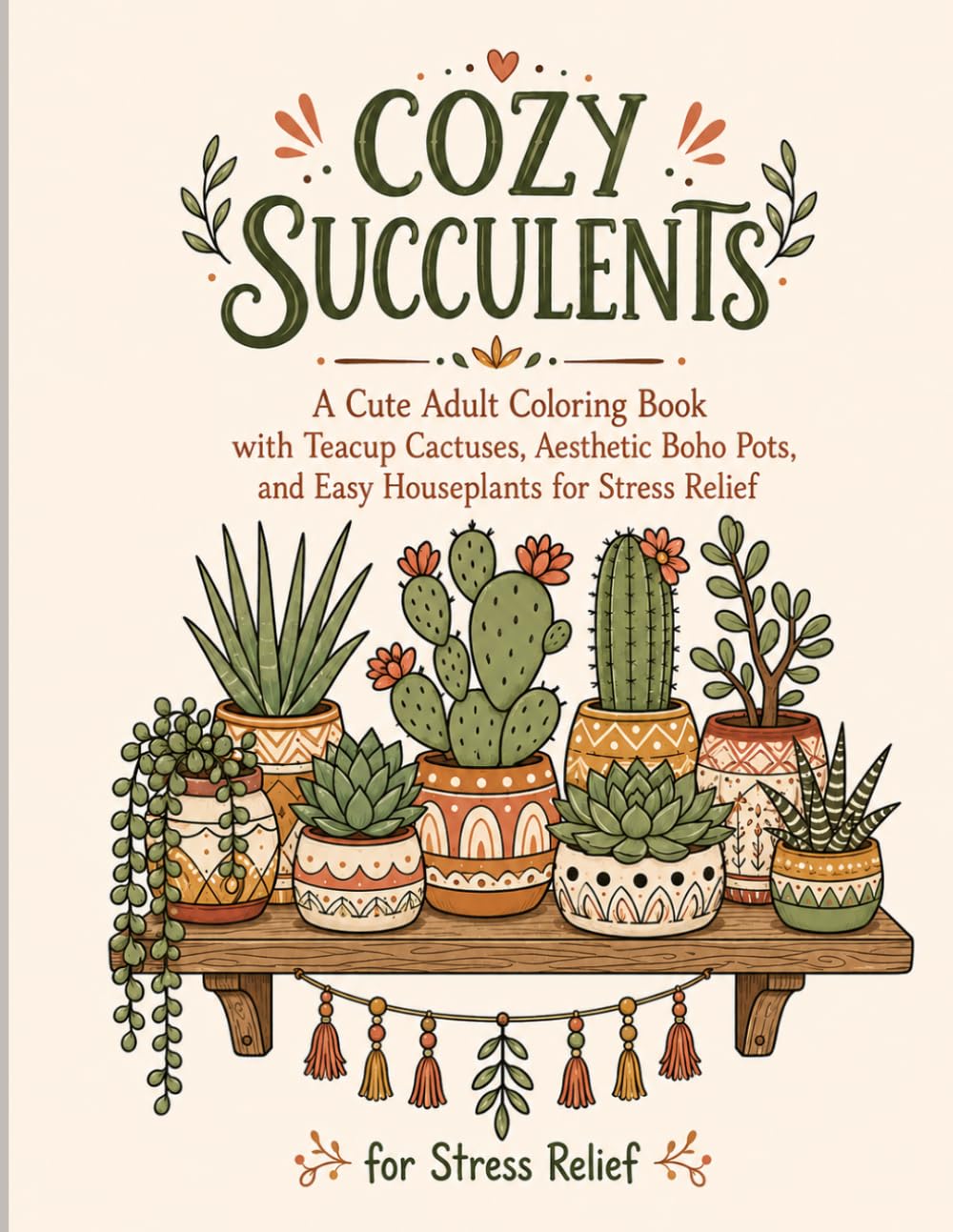 ler totalmente Cozy Succulents: A Cute Adult Coloring Book with Teacup Cactuses, Aesthetic Boho Pots, and Easy Houseplants for Stress Relief