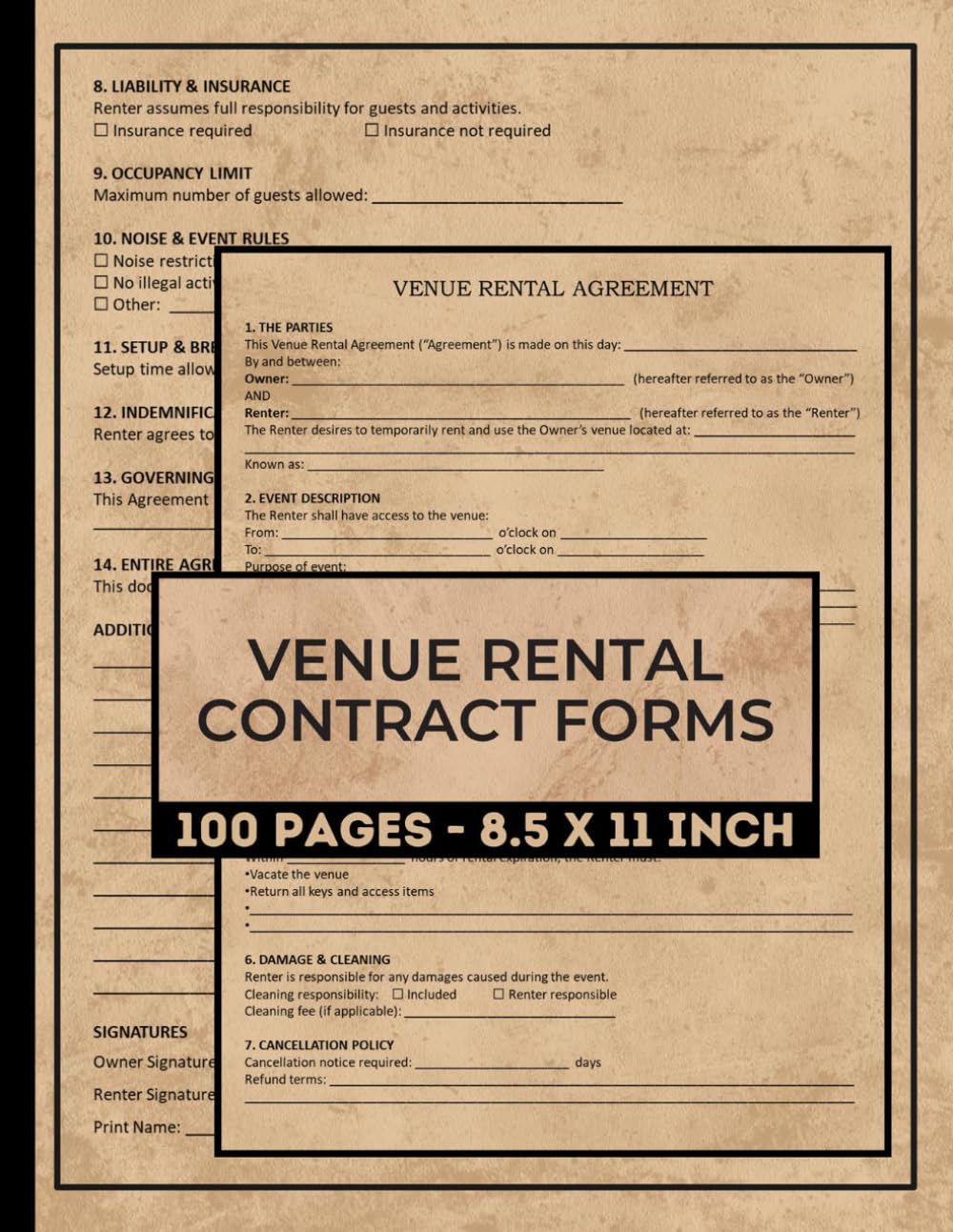 ler totalmente Venue Rental Contract Forms: 50 Event Space Booking Agreement Between Owner & Renter | Venue Rental Agreement Form Book