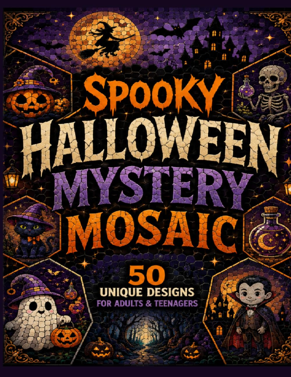 capítulo por capítulo baixar Spooky Halloween Mystery Mosaic: 50 Unique Hexagon and Mosaic Designs Color by Number Activity Book for Teens and Adults: Spooky and Relaxing Art