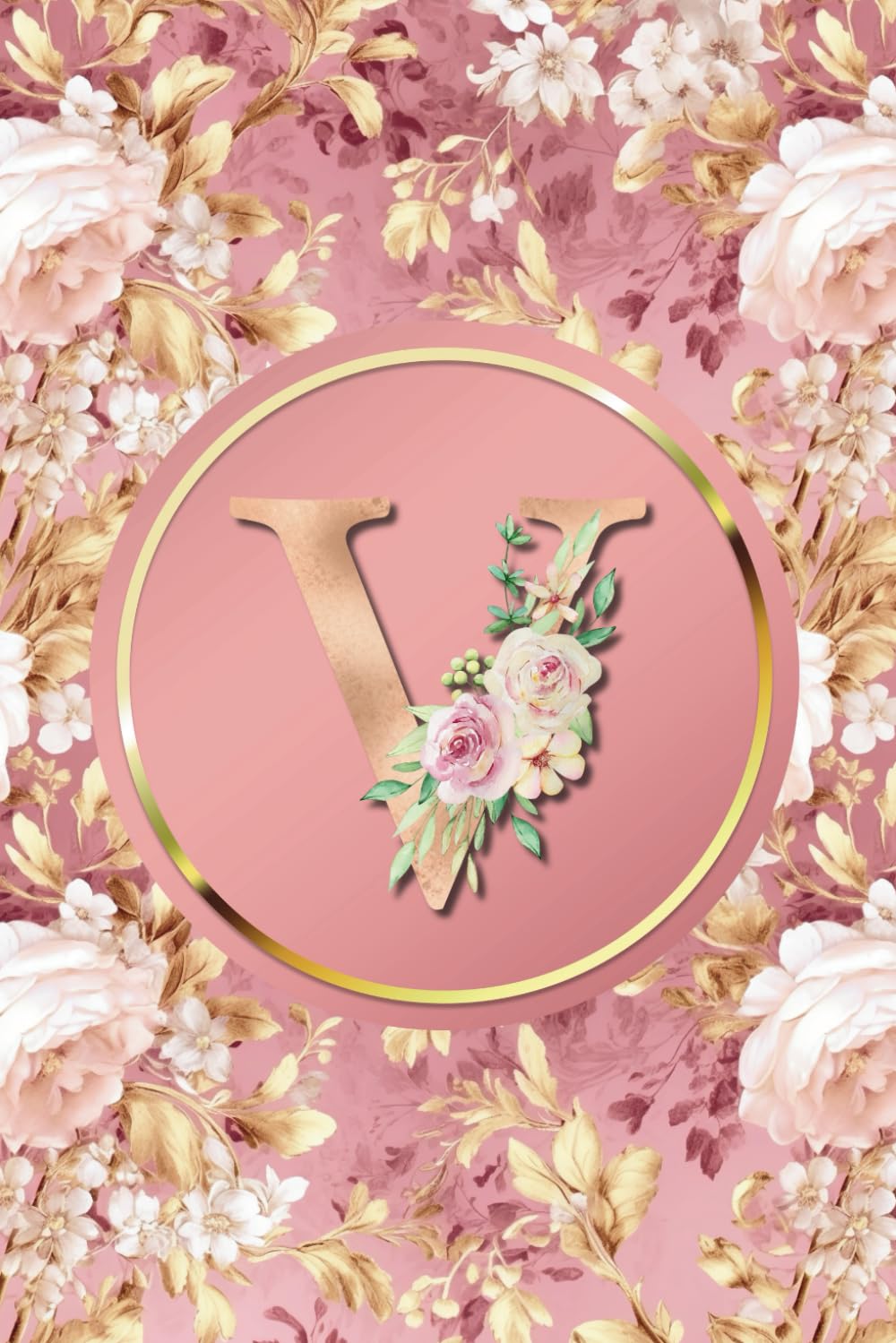 ler totalmente Monogram Notebook V: Pink and Gold Vintage Floral Initial Letter V Monogram College Ruled Notebook for Women and Girls - Personalized Name Journal - Monogrammed Gift