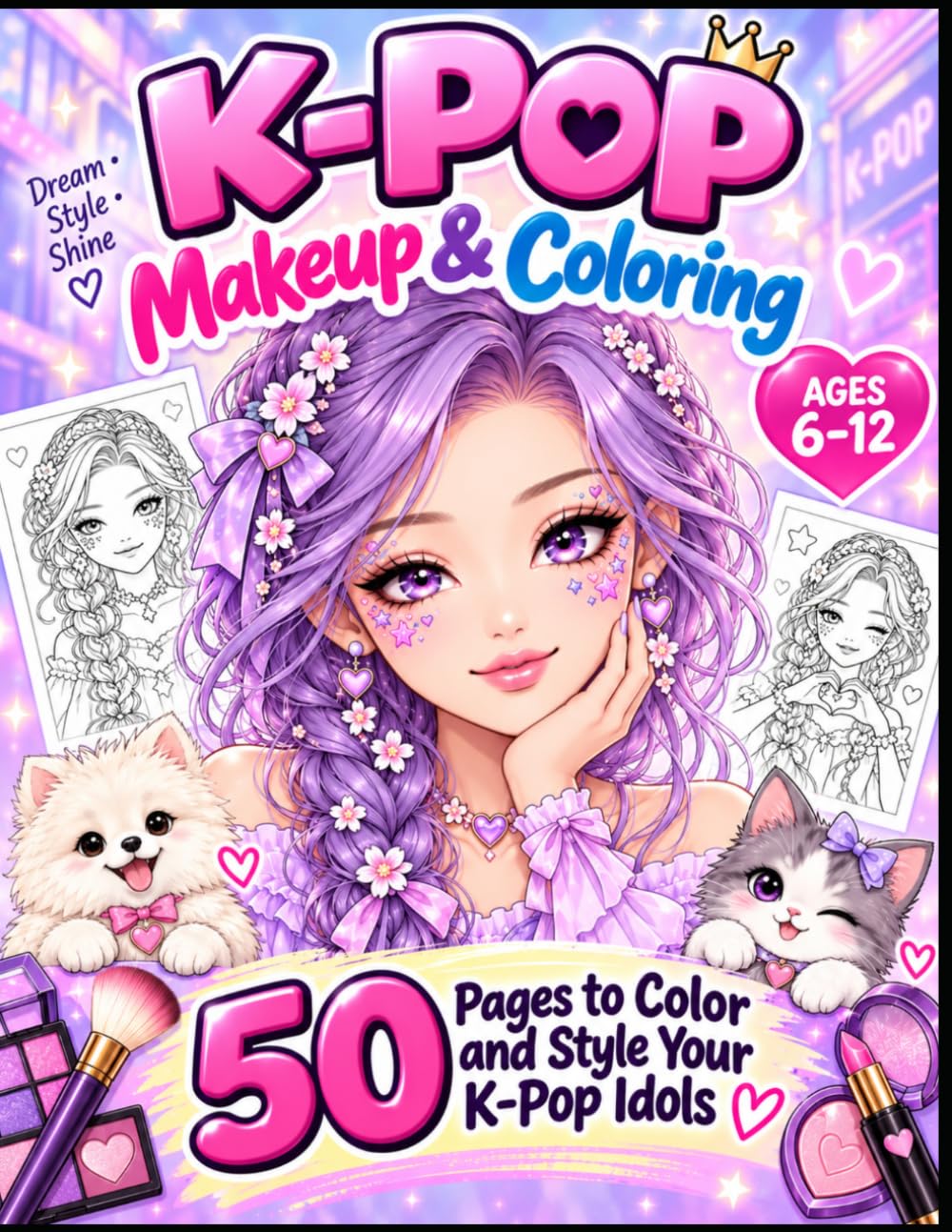 ler totalmente K-POP Makeup & Coloring: 50 Pages to Color and Style Your K-Pop Idols, a Perfect Gift for Girls Ages 6–12