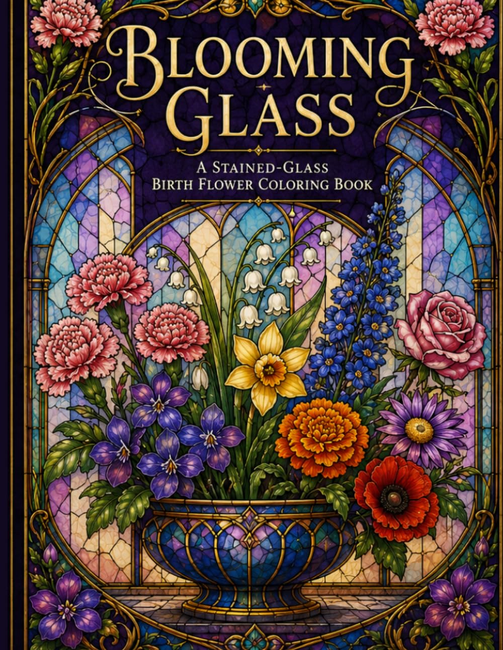 Blooming Glass: A Stained-Glass Birth Flower Coloring Book baixar o livro de graça