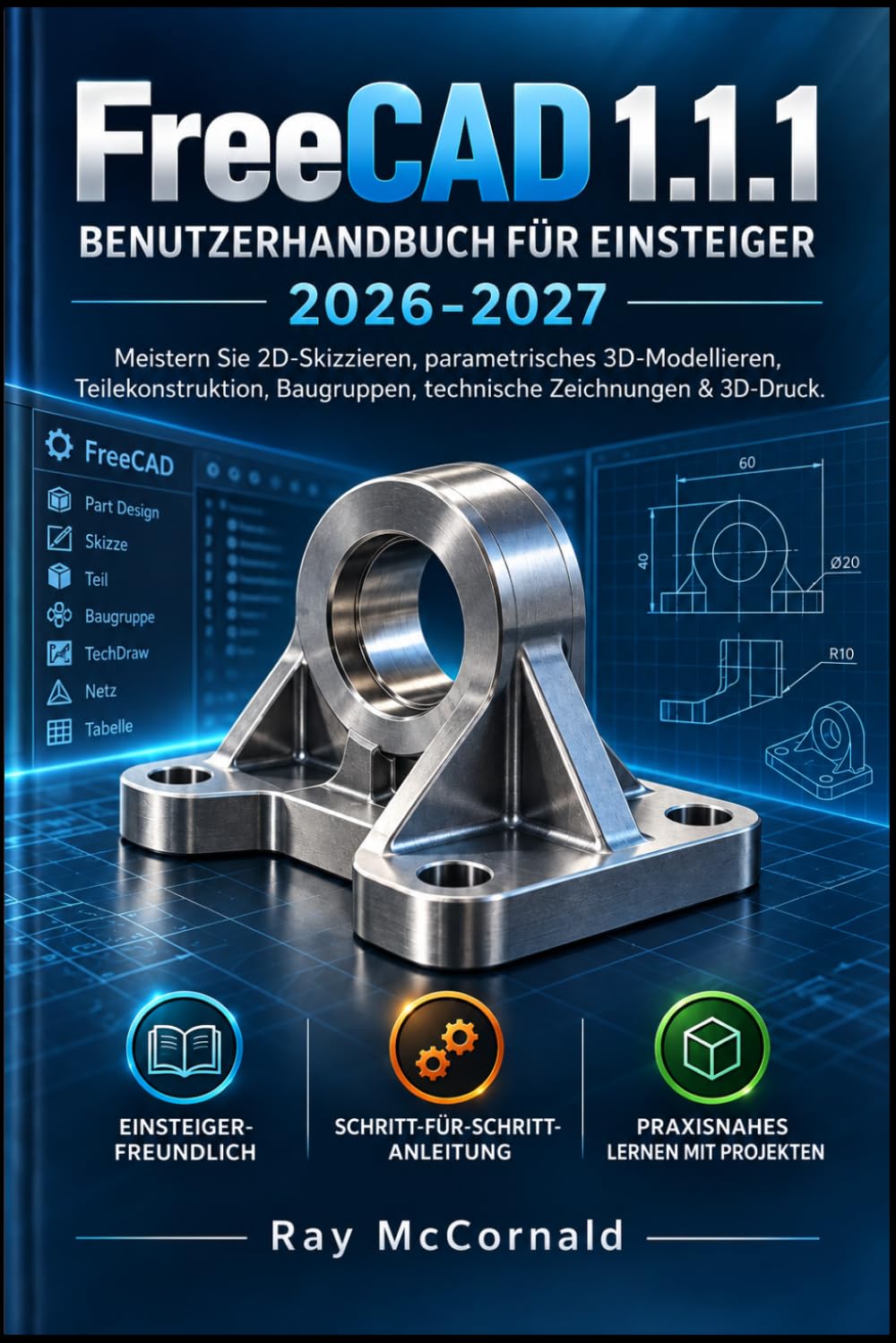 capítulo por capítulo baixar FreeCAD 1.1.1 Benutzerhandbuch für Anfänger 2026-2027: Meistern Sie 2D-Skizzieren, parametrische 3D-Modellierung, Teilekonstruktion, Baugruppen, technische Zeichnungen und 3D-Druck. (German Edition)