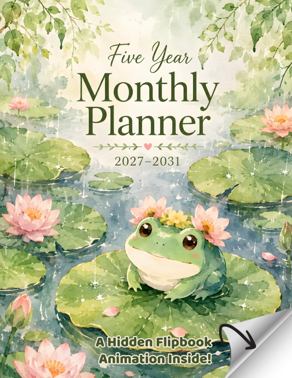 ler totalmente Five Year Monthly Planner 2027–2031: Cozy Watercolor 60 Month Calendar Organizer Two Pages Per Month with Holidays and Cute Flipbook Animation inside for Frog Lovers Large Print 8.5x11
