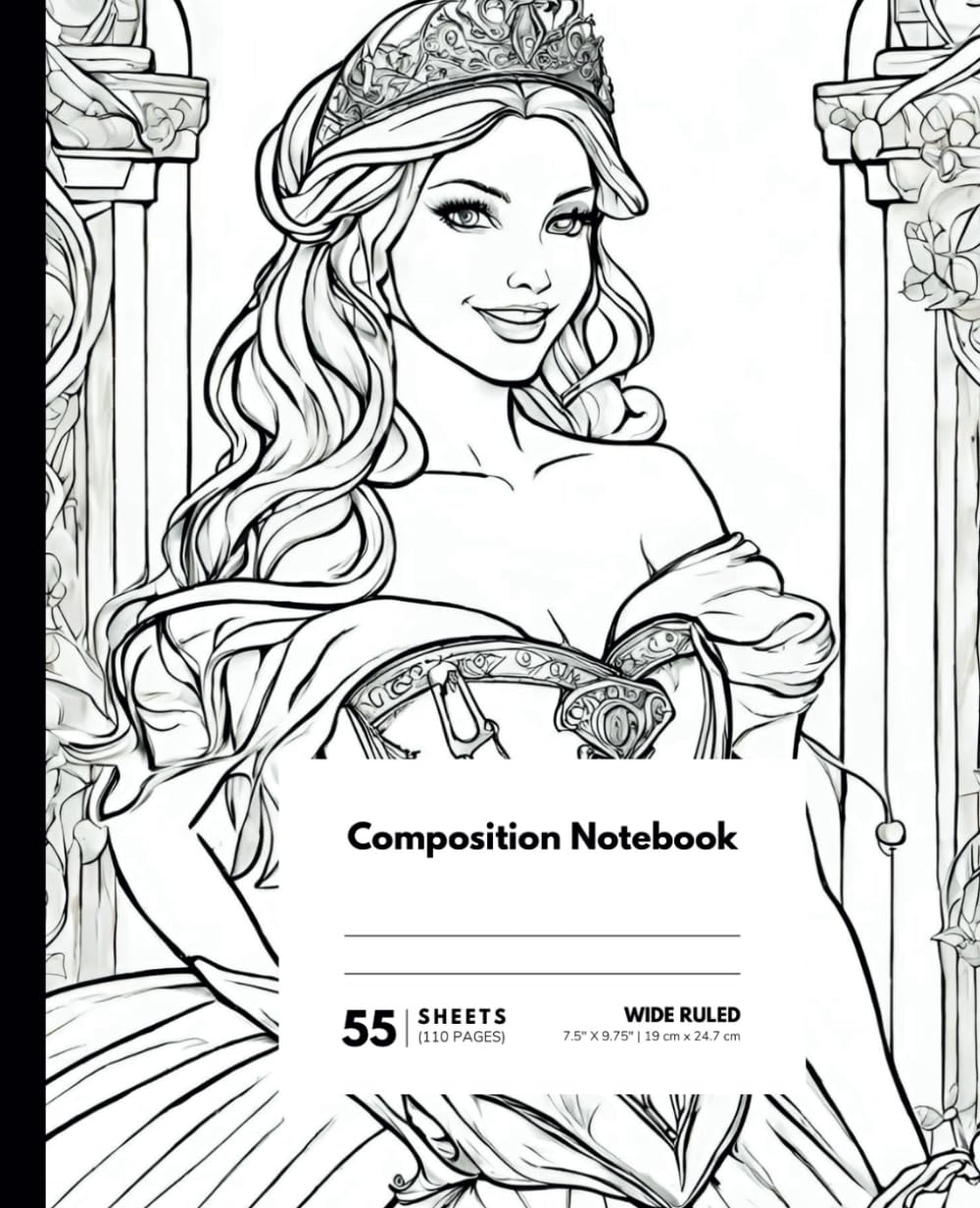 ler totalmente Composition Notebook: Color My Own Notebook: Princess Writing Exercise Book: 110 White Pages, 7.5x9.25, Perfect Gift for Girls, Birthday Gift, Christmas Stocking Stuffers, School, Party Bag items