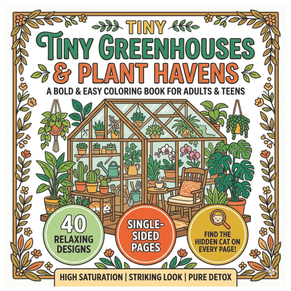 Tiny Greenhouses & Plant Havens: Bold & Easy Coloring Book, Simple Plant Havens, Cozy Gardens, Line Art for Adults and Teens: Relaxation and Stress... Single-Sided Pages, 8.5x8.5 Square Format. baixar o livro de graça
