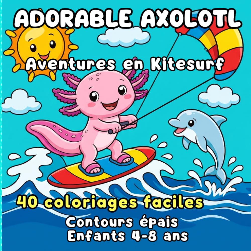 ADORABLE AXOLOTL Aventures en Kitesurf: 40 coloriages faciles pour enfants de 4 à 8 ans, avec de grands dessins et des contours épais (French Edition) baixar livro de graça