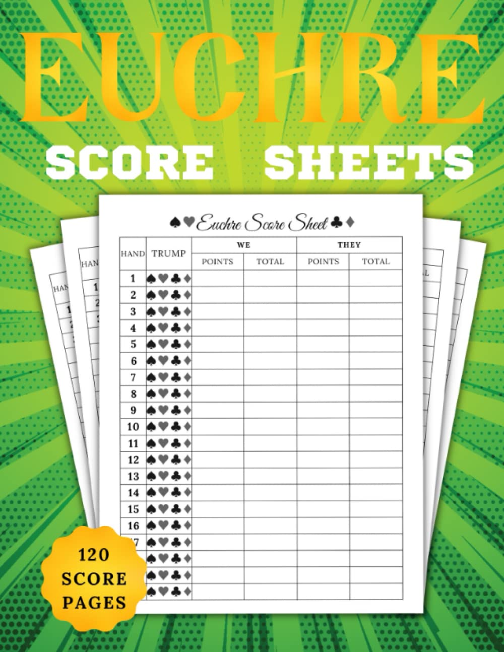 ler totalmente Euchre Score Sheets: 120 Score Pages For ScoreKeeping, Euchre Score Pads, Euchre Score Notebook, Progressive Euchre Record Book, Size 8.5" x 11" Inches, (ScoreBook)