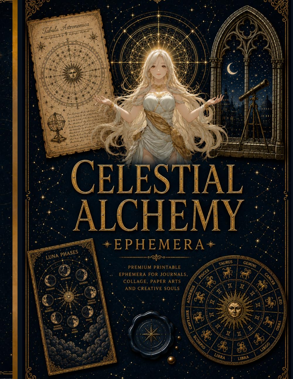 Celestial Alchemy Ephemera: Vintage Astrology, Zodiac & Observatory Junk Journal Collection Printable Celestial Papers, Labels, Manuscripts, Frames & Alchemy Elements for Scrapbooking, Collage baixar o livro de graça