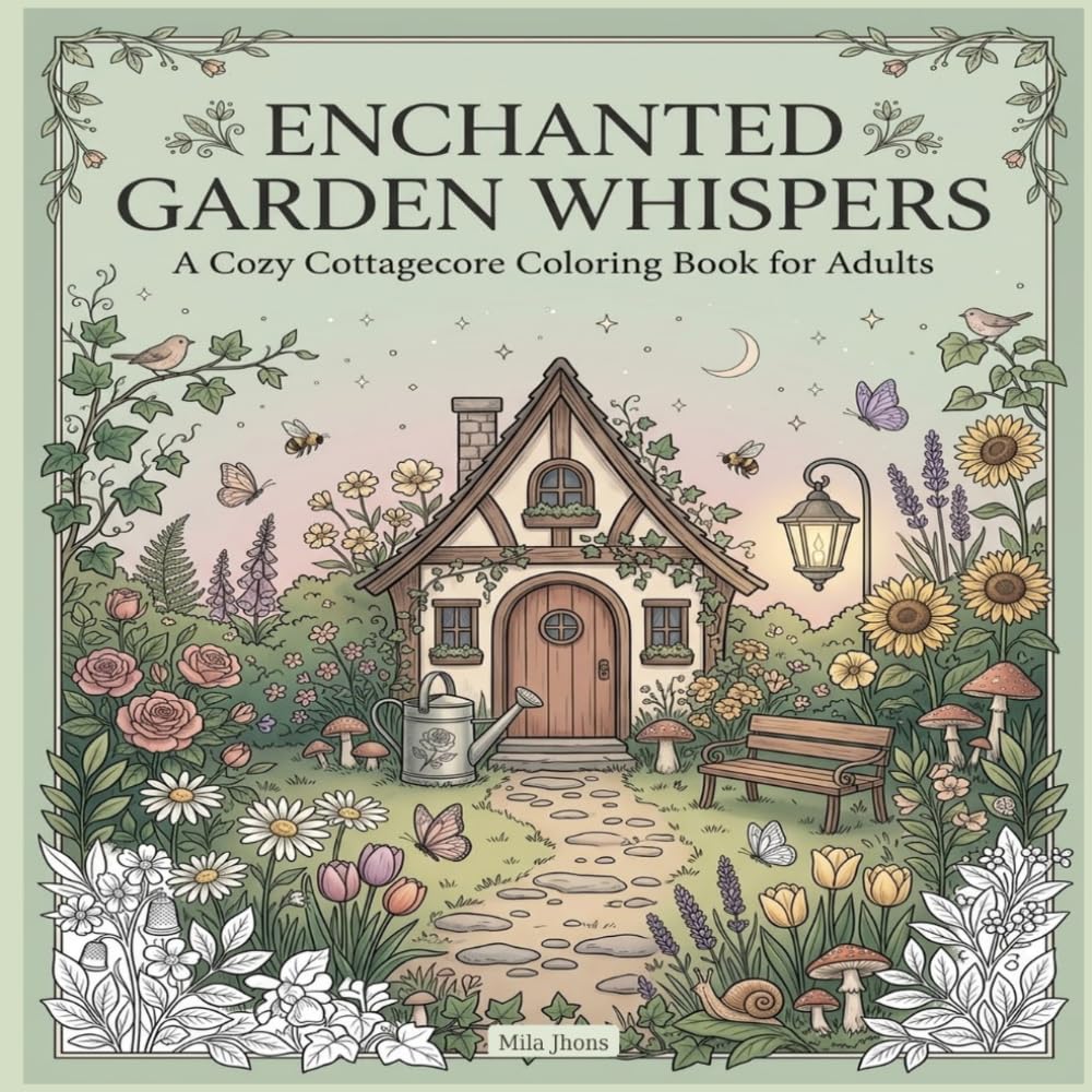 ler totalmente Enchanted Garden Whispers: A Cozy Cottagecore Coloring Book for Adults
