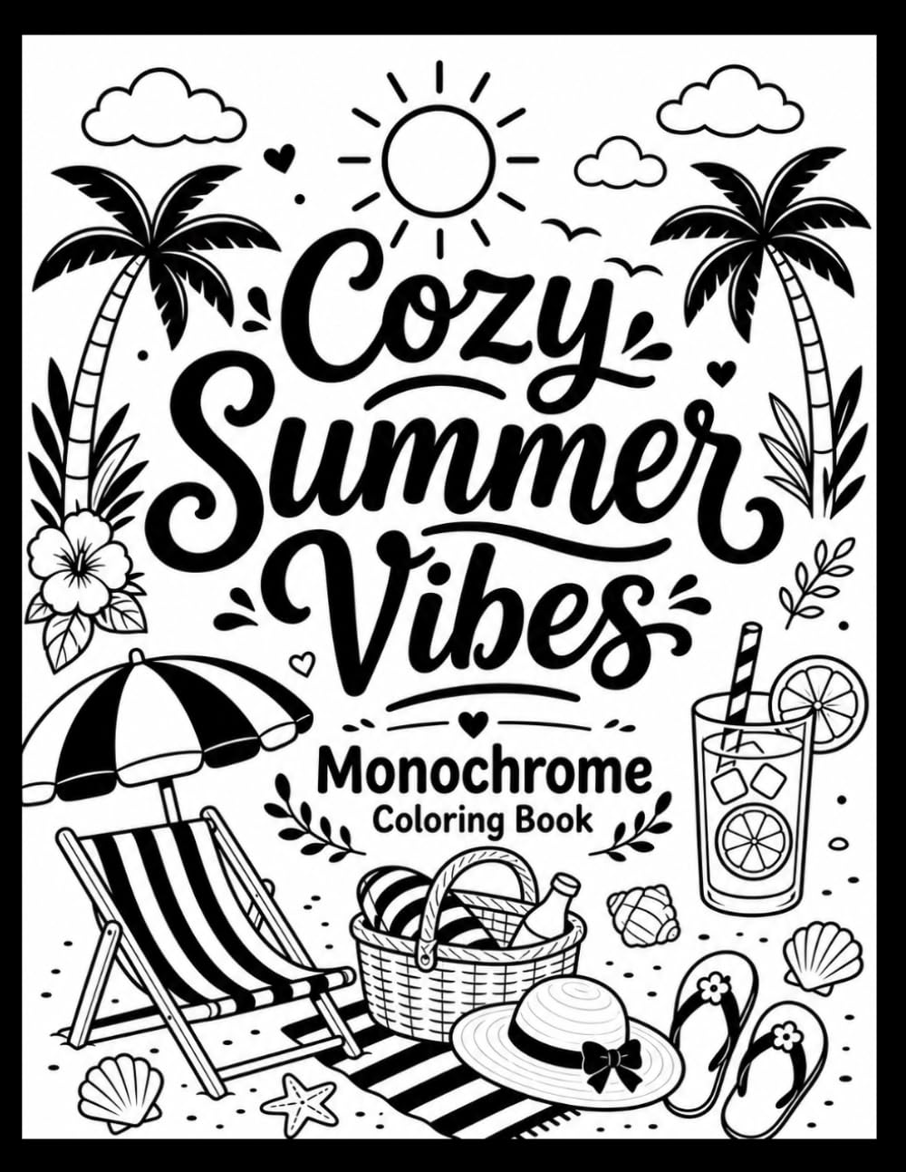 Cozy Summer Vibes monochrome coloring book: for Adults and Kids a Bold and Easy Coloring Book with Cute Summer Scenes for Relaxation, One Color needed for Slow, Still and Mindful relaxing, x marked. baixar o livro de graça