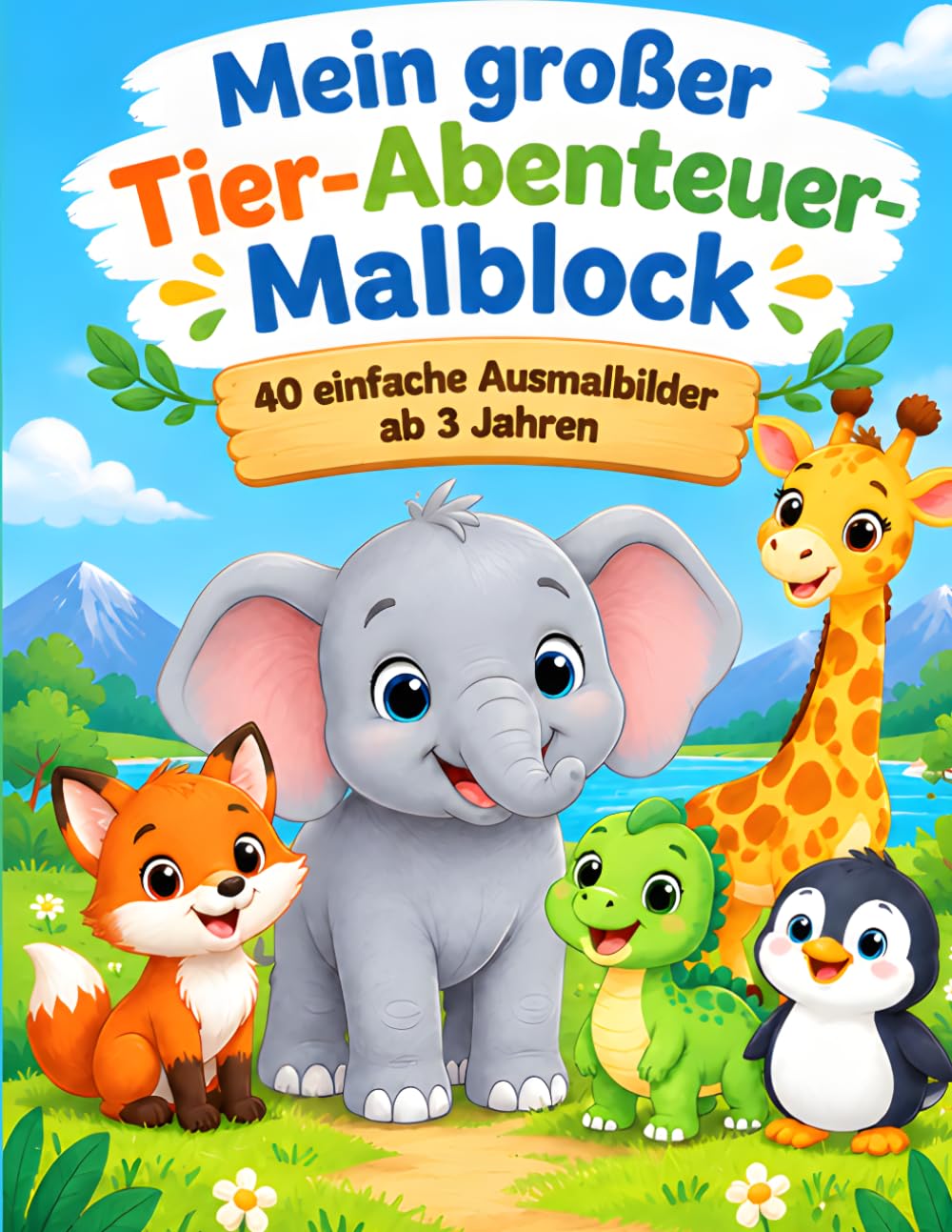 ler totalmente Mein großer Tier-Abenteuer-Malblock: 40 einfache Ausmalbilder ab 3 Jahren – Tiere, Dinosaurier, Bauernhof, Meer und Fantasie (German Edition)