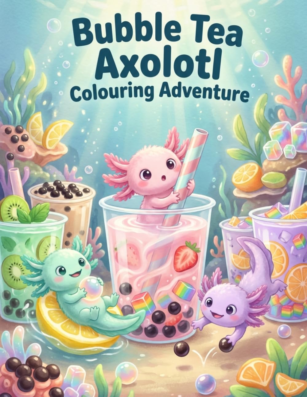 Bubble Tea Axolotl Colouring Adventure