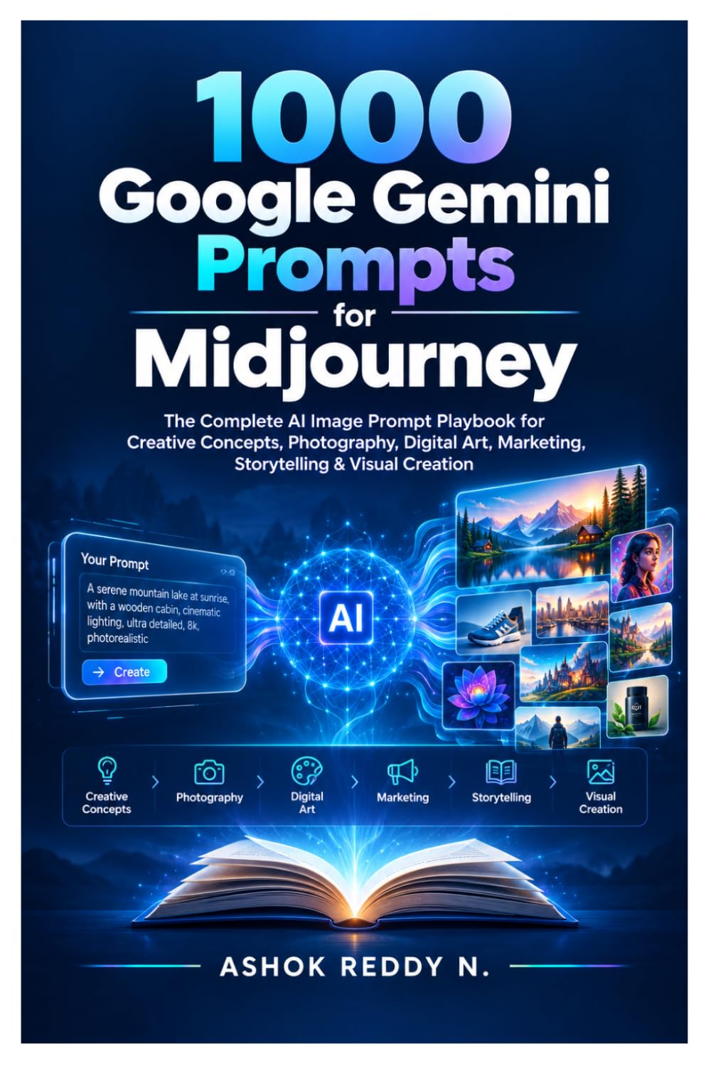 ler totalmente 1000 Google Gemini Prompts for Midjourney: The Complete AI Image Prompt Playbook for Creative Concepts, Photography, Digital Art, Marketing, Storytelling & Visual Creation