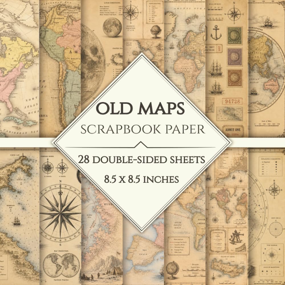 ler totalmente Old Maps Scrapbook Paper: 28 Double-Sided Sheets, Vintage Old World Cartography, Nautical Charts & Map Ephemera for Junk Journals, Collage and Paper Crafts