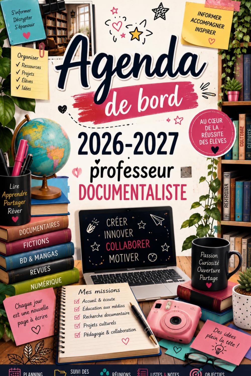 Agenda de bord 2026-2027 professeur documentaliste: Planificateur scolaire complet avec calendrier, emploi du temps, listes d’élèves, suivi pédagogique, réunions, objectifs et notes (French Edition) baixar o livro de graça