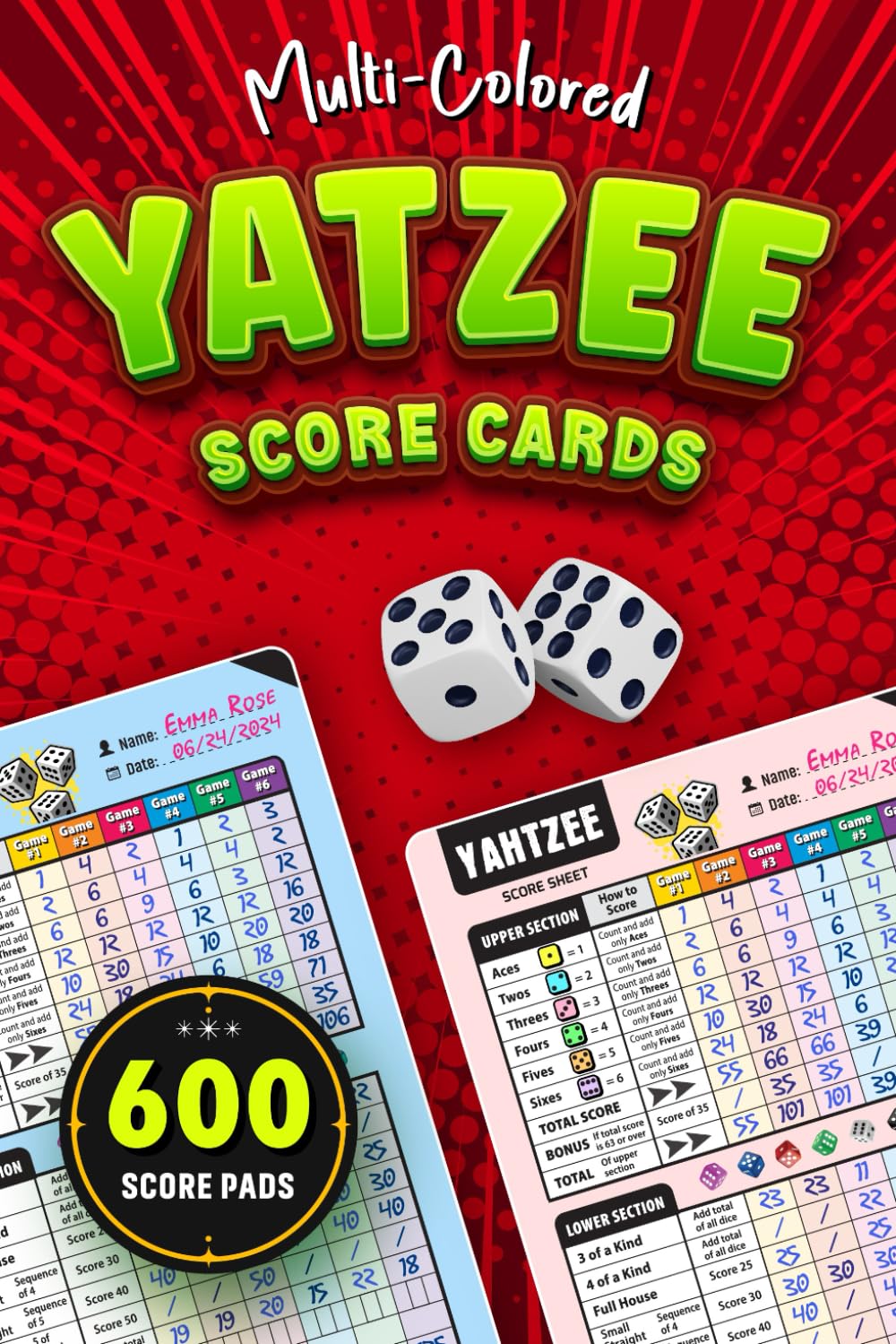 Multi-Colored Yatzee Score Cards: 600 Dice Games For Easy Scoring, Triple Yatzee Score Pads (Portable Size Yatzy Scorebook) baixar livro de graça